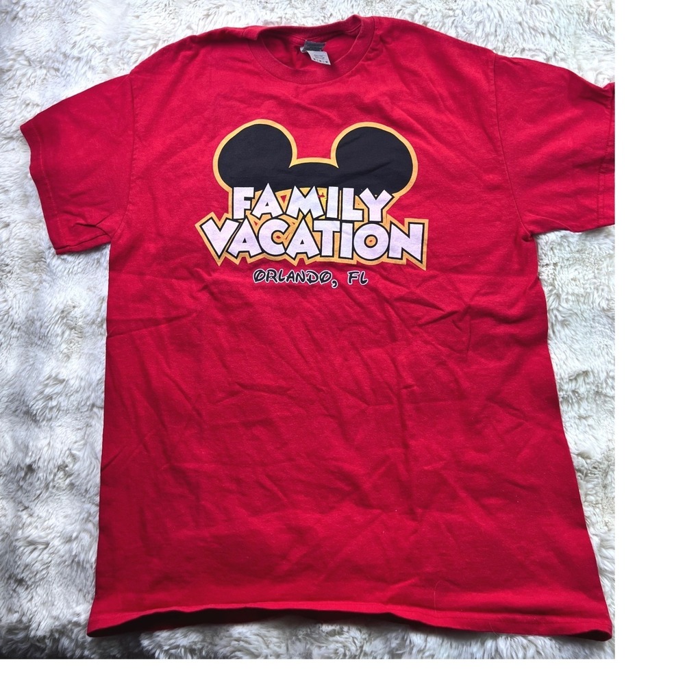 Gildan Orlando FL Family Vacation Mouse Ears Red Graphic T-Shirt Medium. A39